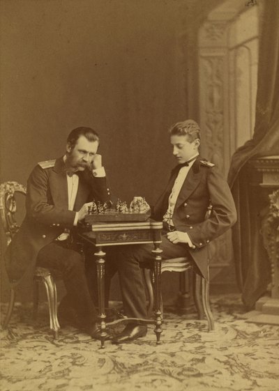 Constantin Nikolaievitch de Russie et Constantin Constantinovitch de Russie - storhertug Konstantin Nikolaevich av Russland (1827-1892) og storhertug Constantine Constantinovich av Russland (1858-1915), av Bergamasco, Charles (Karl) (1830-1896). Albumin bi av Charles Bergamasco