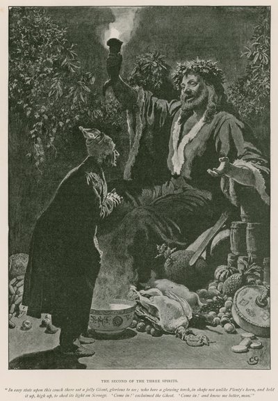 Illustrasjon for A Christmas Carol av Charles Dickens (litho) av Charles (after) Green