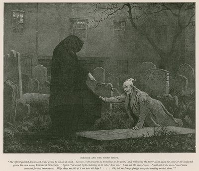 Illustrasjon for A Christmas Carol av Charles Dickens (litho) av Charles (after) Green