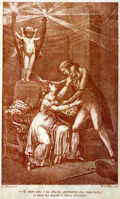 Illustrasjon for "Dangerous Liaisons" epistolær roman av Choderlos de Laclos (1741-1803) (gravering) av Charles (after) Monnet