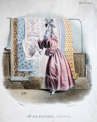Tapetselger, ca. 1840 (litho-farge) av Charles (after) Philipon