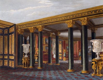 Nedre vestibyle, gravering av Richard Reeve (født i 1780), Basert på design av Charles Wild (1781-1835), Fra The History of the Royal Residences av Charles (after) Wild