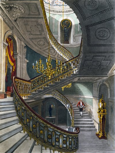 Trapp, Gravering av Richard Reeve etter tegning av Charles Wild, Fra The History of the Royal Residences av Charles (after) Wild
