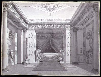 Design for et Empire-soverom, ca. 1810 (penn og blekk og akvarell på papir) av Charles (attr. to) Percier