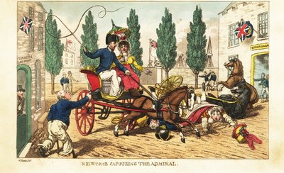 Midshipman Newcome krasjer spillejobben sin inn i admiralens tohestevogn i Gosport av Charles (c.1797 1850) (after) Williams