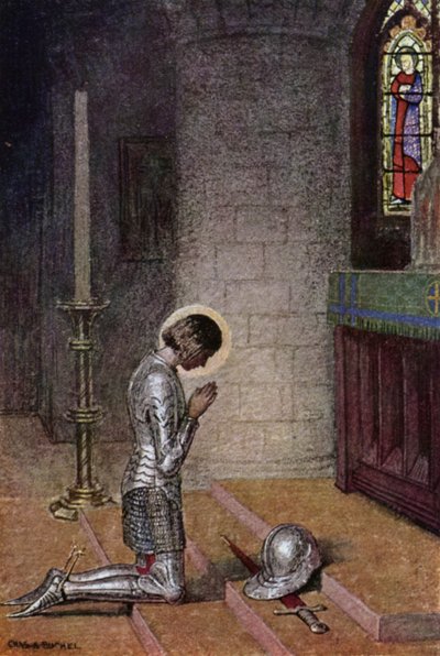 Jeanne d'Arc: Før alteret (farge litho) av Charles A. Buchel