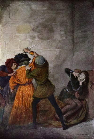 Joan of Arc: Jeannes liv truet av den engelske Herren (farge litho) av Charles A. Buchel