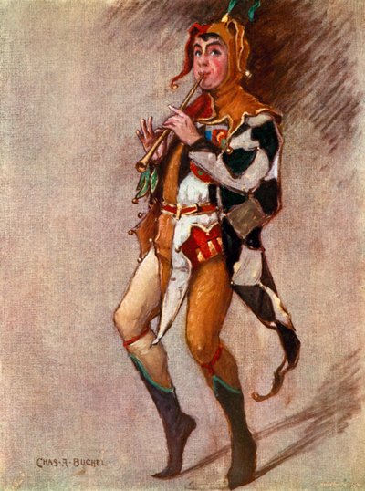 Twelfth Night: Feste, The Clown, Mr Courtice Pounds (litho-farge) av Charles A. Buchel