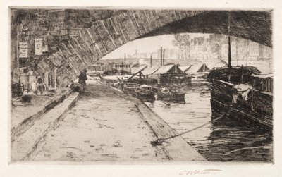 Under Pont Marie, Paris, 1887. av Charles Adams Platt
