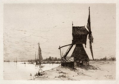 Vindmølle langs kysten, 1884. av Charles Adams Platt