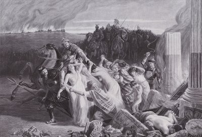 Gallere bortført av hunnerne (litho) av Charles Alexandre Coessin de la Fosse