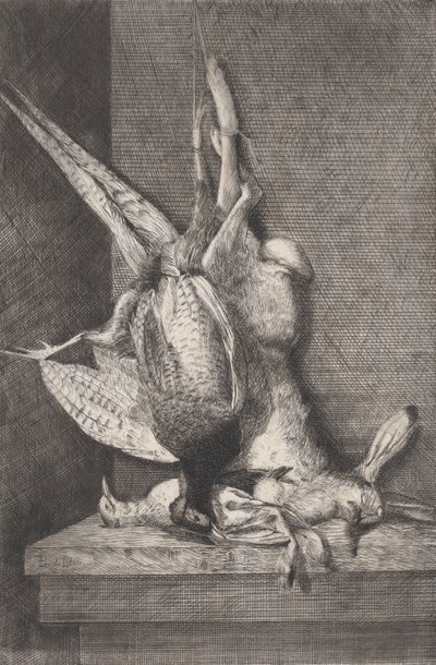 Jaktpokal med fuglevilt og kanin, 1850-1900. av Charles Alphonse Deblois