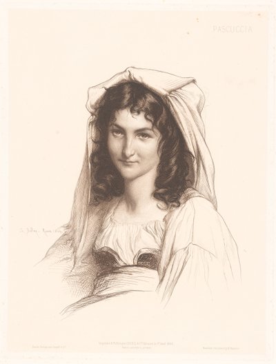 Portrett av en italiensk kvinne Pascuccia (tittel på objekt) Portretter av italienske kvinner (serietittel) av Charles Alphonse Paul Bellay