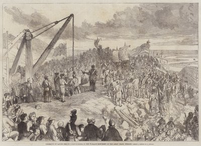 Seremoni for nedlegging av grunnsteinen til Wallace-monumentet på Abbey Craig, Stirling av Charles Altamont Doyle