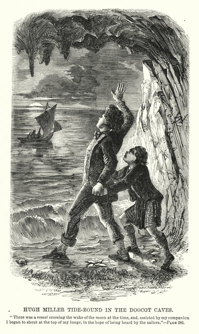 Hugh Miller tidevannsbundet i Doocot-hulene (gravering) av Charles Altamont Doyle