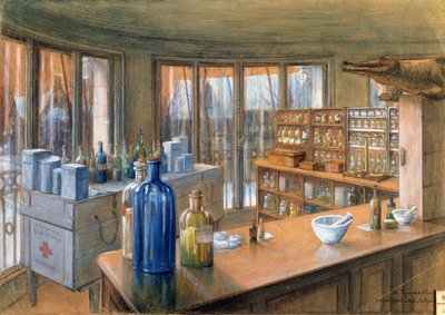 Apoteket til det nederlandske militærsykehuset i Paris, 1917 (blyant og kritt på papir) av Charles Andre Igounet de Villers