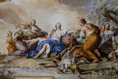 Resten av Diana blant nymfer, av Charles-Andre van Loo (1705-1765), freskomaleri av Charles André van Loo