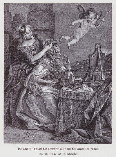 Dårskap pynter visnet alderdom med ungdommens pryd av Charles Antoine (after) Coypel