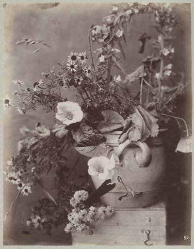 Blomsterstudie med Kölnerkrukke på boks av Charles Aubry (manner of)