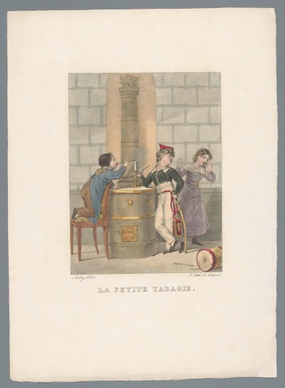 To barn eksperimenterer med tobakk La petite tabagie (tittel på objekt) Kinderspel en mischief (serietittel) Les jeux de l'enfance (serietittel) av Charles Aubry