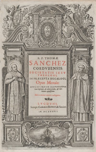 Frontispice for 'Opus morale in the precepts of the Decalogue', 1637. av Charles Audran