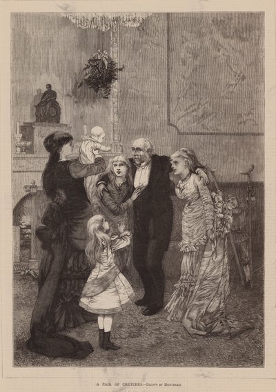 Et par krykker (gravering) av Charles Auguste (1841-1905) (after) Loye