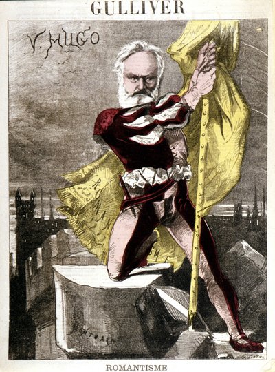 Tegneserie av Victor Hugo av Georges Montbard (1841-1905). "" Gulliver - Romantikk"" av Charles Auguste Loye