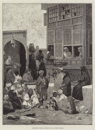 Skisser i Egypt, gårdsplassen til et hus i Kairo av Charles Auguste Loye