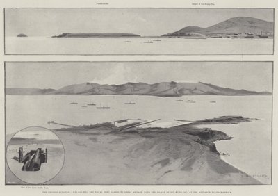 Det kinesiske spørsmålet, Wei-Hai-Wei, marinehavnen leid ut til Storbritannia med øya Liu-Kung-Tau, ved inngangen til havnen. av Charles Auguste Loye