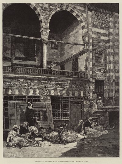 Koleraen i Egypt, scene i gårdsplassen til et hus i Kairo av Charles Auguste Loye