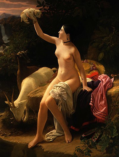 En pastoral idyll (olje på lerret) av Charles Auguste Steuben
