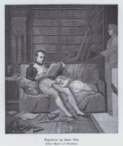 Napoleon I og sønnen hans (litho) av Charles Auguste Steuben