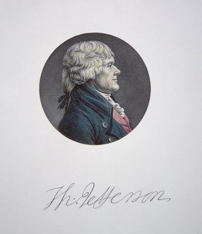 Thomas Jefferson (1743-1826) (fargegravering) av Charles Balthazar Julien Févret de Saint-Mémin
