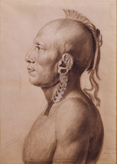 Cachasunghia, en Osage Warrior, 1806 (blyant og kull på papir) av Charles Balthazar Julien Févret de Saint-Mémin