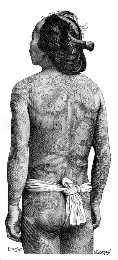 Japansk mann med tatovert rygg, 1895. av Charles Barbant