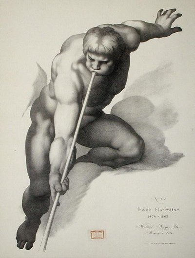 Engel spiller på trompeten, plate 1 fra Cours de Dessin bind II: 