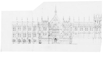 Tegning for Houses of Parliament, ca. 1836-40 (blyant på papir) av Charles Barry