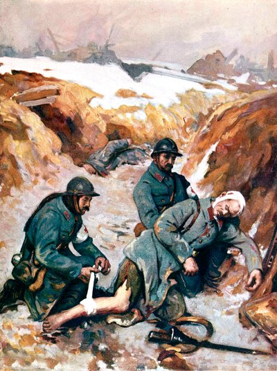 Røde Kors-sykepleiere kler på en såret soldat av Charles Baude