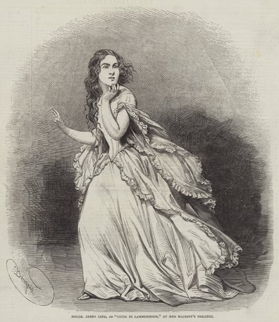 Mademoiselle Jenny Lind, som Lucia di Lammermoor, ved Her Majesty's Theatre av Charles Baugniet