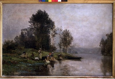Tåket morgen på Oise. n.d (olje på lerret) av Charles Beauverie