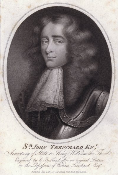 Sir John Trenchard , engelsk politiker og utenriksminister for det nordlige departementet under kong William III (gravering) av Charles Bestland