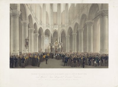 Høytidelig begravelse i Groote Kerk i Delft, 17. mars 1865, av avdøde Hennes Majestet Anna Pavlovnas dronningmor av Nederland, født storprinsesse av Russland (tittel på objekt) av Charles Billoin