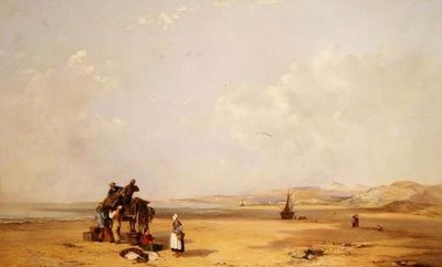 Fiskere som losser fangsten sin på stranden i Cardigan Bay av Charles Branwhite