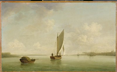 A Smack Under Sail in a Light Breeze in a River, ca. 1756-9 (olje på lerret) av Charles Brooking