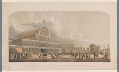 Utsikt over Crystal Palace Transept (eksternt syn) av industripalasset, fra Prince of Wales Gate (tittel på objekt) av Charles Burton