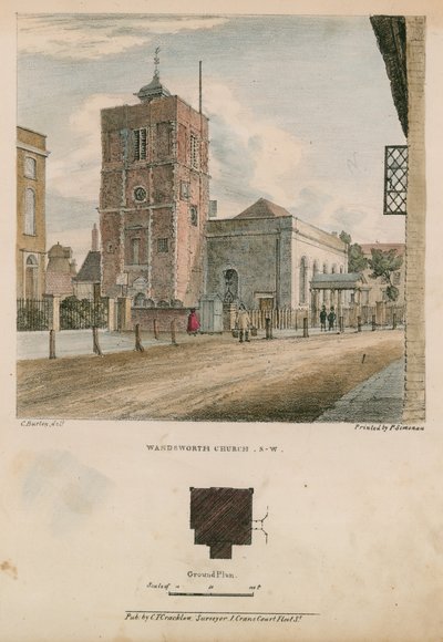 Sørvest-utsikt over Wandsworth Church av Charles Burton