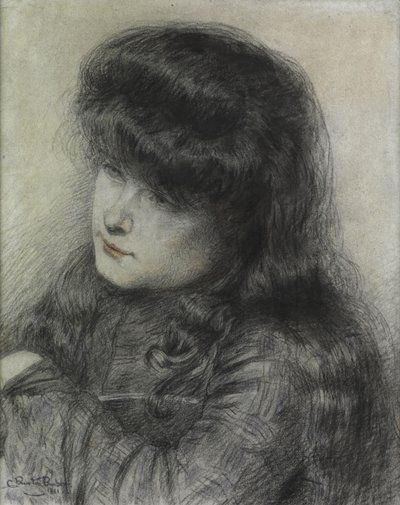 En jente som lener seg over en stol, 1881 av Charles Burton Barber