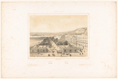 Utsikt over Villa Poggio Reale med allé av trær i Napoli, Napoli. Jardin Royal / Napoli. Villa Reale (tittel på objekt) Utsikt over kongeriket Napoli (serietittel) Royaume de Naples (serietittel på objekt) av Charles Claude Bachelier