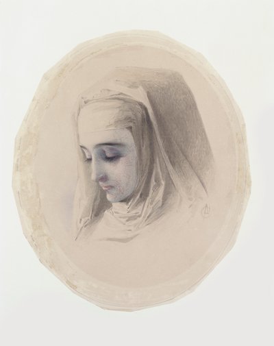 Head Study for Convent Thoughts, 1851 (wc und gouache på papir) av Charles Collins
