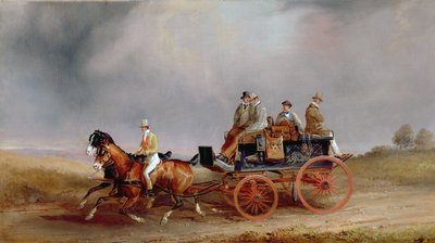 Going Shooting; en postillion og par med en spillevogn (olje på lerret) av Charles Cooper Henderson